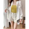 Blusas femininas de seda gelo camisas brancas 2024 verão manga longa cardigan casaco fino moda mulher blusa praia cobrir roupa de banho