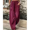 Kvinnor Pants Summer Casual Green Women Cotton Linen Elastic Midjebyxor Fashion Solid Loose Harem Pantalon Femme 25034