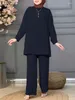 Etniska kläder Zanzea Solid Color Abaya Turkish Blus Fashion Women Autumn Sets Muslim Long Sleeve Wide Ben Pants Suit Islamic