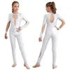 Stage Wear Kids Girls Figure Skating Bodysuit Ballet Dance Gymnastics Acrobatics Yoga Leotard Jumpsuit Long Sleeve Shiny Full Body