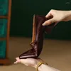 Klänningskor Spring/Autumn Women Loafers äkta läder för kvadratå chunky häl kortfattad spänne låga pumpar