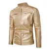 Steampunk Shiny Gold Leather Jackets For Men Night Club Mens Fashion Leather Jacket Anti-Wind Motorcycle Hip Hop Coat 240124