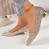 Tamanho 42 Plus Low 76 Heels Wedding Women Women Flor Flor Gold Party Shoes Mulher Slip em Bombas de salto grosso 240125