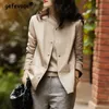 Spring Autumn Round Neck Solid Color Elegant Pu Leather Jacka Womens Temperament All-Match Button Coat Female Cardigan Top 240131