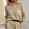 Suéteres femininos outono e inverno em torno do pescoço camisola de malha feminina pulôveres de manga longa malhas casual bolso macio quente 30408