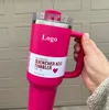 Cosmo Pink Target Red Tumblers Pink Parade Flamingo Cups H2.0 40 oz kopp med handtag lock och halm kaffevattenflaskor med 1: 1 logotyp 40oz valentinsdaggåvor