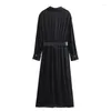 Robes décontractées TRAF 2024 Ceinture Chemise Robe Femme Noir Longue Pour Femme Manches Midi Automne Bouton Texturé