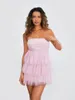 Casual Jurken Dames Strapless Tube Mini-jurk Mesh Gelaagde Verjaardag Fee Tule Prom Ruffle Party