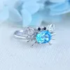 Anneaux de cluster Designer Silver Incrusté Aqua Blue Gemstone Exquis Petit Crabe Dames Bague Ouverture Fresh Dream Bijoux de luxe