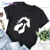 T-shirt da donna Cane Gatto e cavallo T-shirt nere Top Hop Divertente camicia a vita bassa Donna Streetwear Vintage Kawaii Tshirt Cool