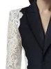 DEAT Fashion Women's Blazer Fashion Notched Lace Patchwork Long Sleeve Contrast Suit Jackets Female Autumn 2024 17A1298 240129