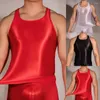 Conjuntos de sutiãs homens óleo brilhante transparente sem mangas sexy tanque exótico colete esporte musculação yoga colheita tops para homem roupas