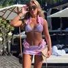 Arxipa sexig bikinis tre stycken baddräkt för kvinnor halter ruffle baddräkt vadderad push up beachwear thong triangel blomma tryck snör