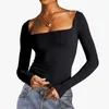 Women's T Shirts Chic Elegant Long Sleeve Top Vintage Square Collar Cropped Basic Bottom Shirt Clothing Sale