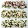 100 cm Luxury White Rose Artificial Flower Row Wedding Table Centerpiece Blommor Bakgrund Väggbågar Dekor Party Stage Floral 240131