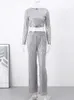 Tassel Sequin Women 2 Piece Set Autumn Silver Bright Silk Oneck Crop Tops Wide Leg Pants Female Suit Fashion Street Lady Sets 240122