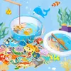 Brinquedos de pesca magnética de madeira para o bebê dos desenhos animados vida marinha cognição jogos de peixes educação parentchild interativo 240202