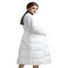 New Winter Women White Duck Down Jacket Round Neck Thick Drawstring Lengthened Windproof Fashionable Temperament Coat
