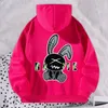 Women's Hoodies Rose Red Hooded Printed Long Sleeve Sweatshirt Fashion