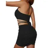 Casual Jurken Sexy Mouwloos Hollow Out Bodycon Mini Dames Open Rug Geplooide Wikkelen Korte Rok Nachtclub Feest Tweedelige Set