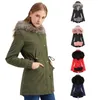 Women's Down EU Size Green Black With Fur Hat Thick Warm Casual Winter Zip Up Jacket For 2024 Bomber Cargo Coat Padded Oversize Parka