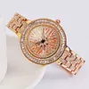 Mode Diamond Watch for Women Circular Time Running Watch Women's Rose Gold präglade klockor