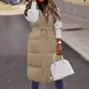 Women's Vests Winter Women Long Hooded Vest Solid Padded Waistcoat Warm Sleeveless Quilted Parka Jacket Coats Female Casual Down Cotton