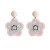 Boucles d'oreilles à clous pour femmes, 1 paire, romantique, douce, fleur acrylique, grande tendance, accessoires bijoux de fête bohème, été 2024