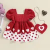 Girl Dresses EWODOS Baby Toddler Set Short Sleeve Square Neck Heart Print 3D Bow Dress Shape Crossbody Bag For Party Wedding
