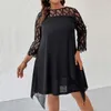 Elegante pizzo maglia plus size dresse sexy scava fuori abito oversize allentato casual abiti de fiesta midi abiti femme 240202