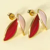 Stud Earrings Bohemia Enamel Leaves Shaped For Women Girls Classic Gold Color Stainless Steel Earings Trendy Jewelry Accessories