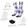 Herrstrumpor Crazy Sock for Men Argyle Check Pattern Violet Hip Hop Harajuku Diamond Happy Seamless Boys Crew