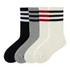 Women Socks 3 Pairs Pure Cotton For High Quality Soft Breathable Striped Solid Color Korea Fashion Tube Sock Spring&Summer