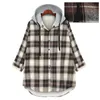 Plus Size 5XL Women Winter Fleece Shirts Colorful Plaid Long Sleeve Ladies Blouse and Shirts Hooded Button Cardigan Tops KT74 240130