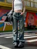 Jean coreano moda y2k empilhados bell bottom calças inverno perna reta casual streetwear baggy rua azul denim calças 240202