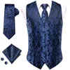 Men's Vests Hi-Tie Men Silk Navy Blue Black Paisley Waistcoat Neck Tie Hanky Cufflinks Brooch Set For Suit Wedding Party Designer