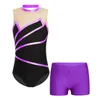 Abbigliamento da palcoscenico Bambini Ragazze Balletto Danza Ginnastica Pattinaggio di figura Yoga Abbigliamento sportivo Body senza maniche in rete patchwork con pantaloncini