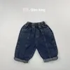 Byxor 2024 Spring Girls Vintage Jeans Solid Children Casual Pants Boys Denim Loose Harem 1-6 år Babykläder