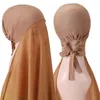 Ethnic Clothing 2024 Bubble Solider Color Heavy Chiffon Hijab With Bonnet Elastic Rope Free Use Style Shawls