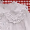 Chemise Lolita blanche élégante pour femmes, chemisiers de Style Preppy, mignon col Peter Pan, dentelle à volants, chemises JK pour filles à manches longues, Blusas Mujer 240123