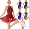 Stage Wear Womens Figure Ice Skating Leotard Dress Ballet Lyrical Dance Gymnastics Performance Costume Shiny Rhinestone Backless Dancewear