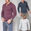 Summer Mens Slim Fit V neck Short Tshirts Casual Tops Solid Long Sleeve Muscle Tee Daily wear 240201