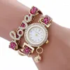 Wristwatches Tide Fashion Simple Fallow Individuality Quartz Watch Around The Bracelet Chain Crystal Leather LOVE Women's