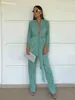clacive Autumn Green Pleted Pants Set Bodycon Slit Trosuer Suits Fashion Lace-Up Longeve Blazer 2ピースレディース衣装240124
