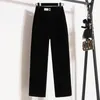 Pantalon d'hiver en velours épais pour femme, taille haute élastique, en Chenille blanc ou noir, Streetwear, jambes larges, 2023, 240202