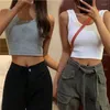 Women's Tanks U Neck Sleeveless Summer Crop Top White Women Black Casual Basic T Shirt Off Shoulder Cami Sexy Backless Tank