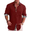 Camicie da uomo a maniche lunghe in lino tinta unita colletto rialzato casual stile spiaggia uomini belli S4XL 240119