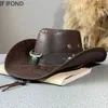 Fashion Cow Head Udekoruj Western Cowboy Hat Faux Skórzany Vintage dżentelmen Jazz Hats dla mężczyzn Panama Cowgirl Hat 240119