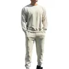 Men's Hoodies Solid Color Crew Neck Long Sleeve Suede Hoodie And Elastic Waist Lace Up Pant Suit Clothes Men 1930s Suits For