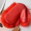 Wärmer Winter Faux Fuchs Pelz Handschuh Mit Kette Frauen Mädchen Natürliche Flauschige Fuchs Pelz Pompom Handschuhe Outdoor Hand Wärmer Plüsch handschuhe 240201